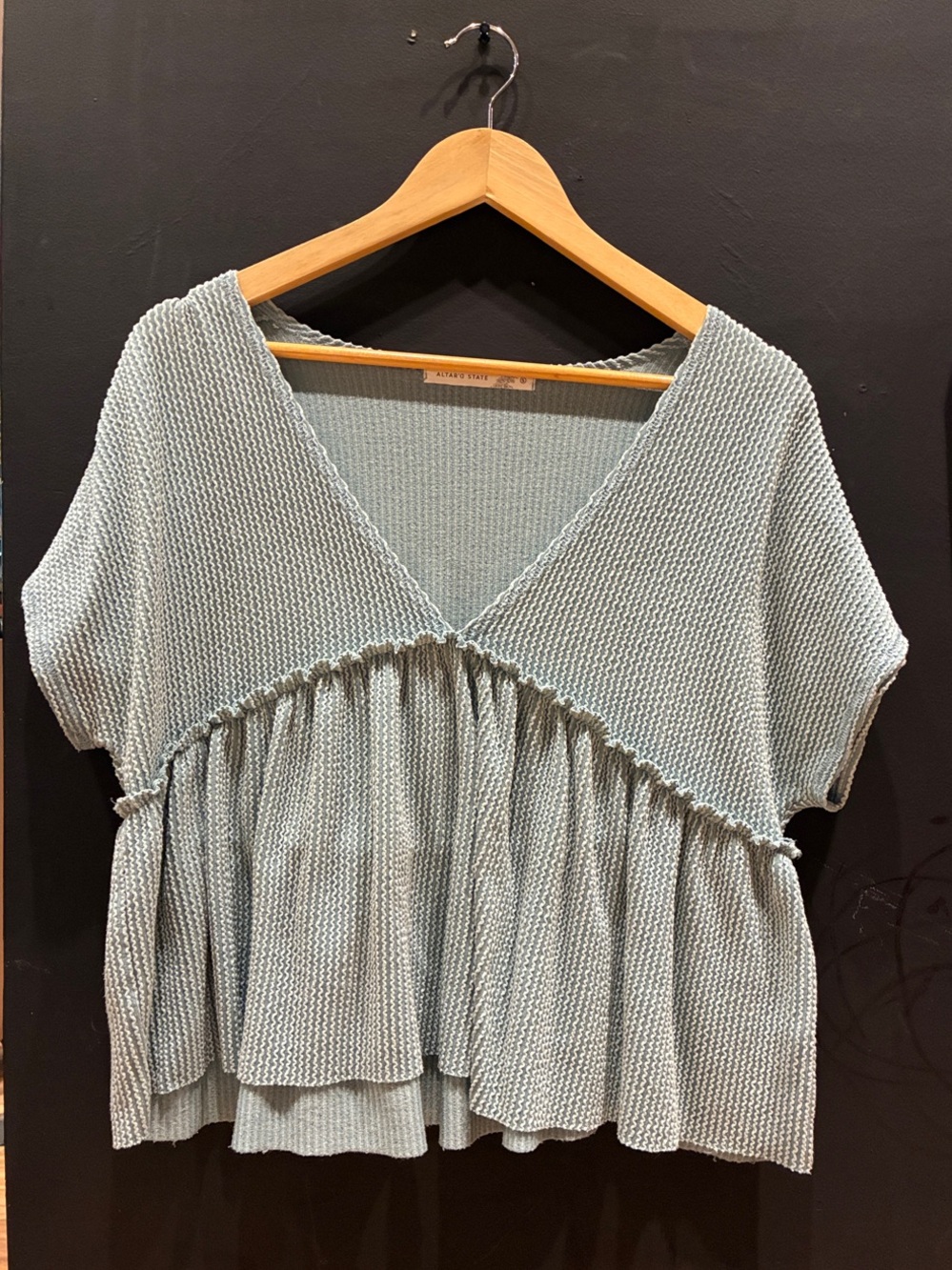 Altar'd State Light Sage Knit V-Neck Peplum Top